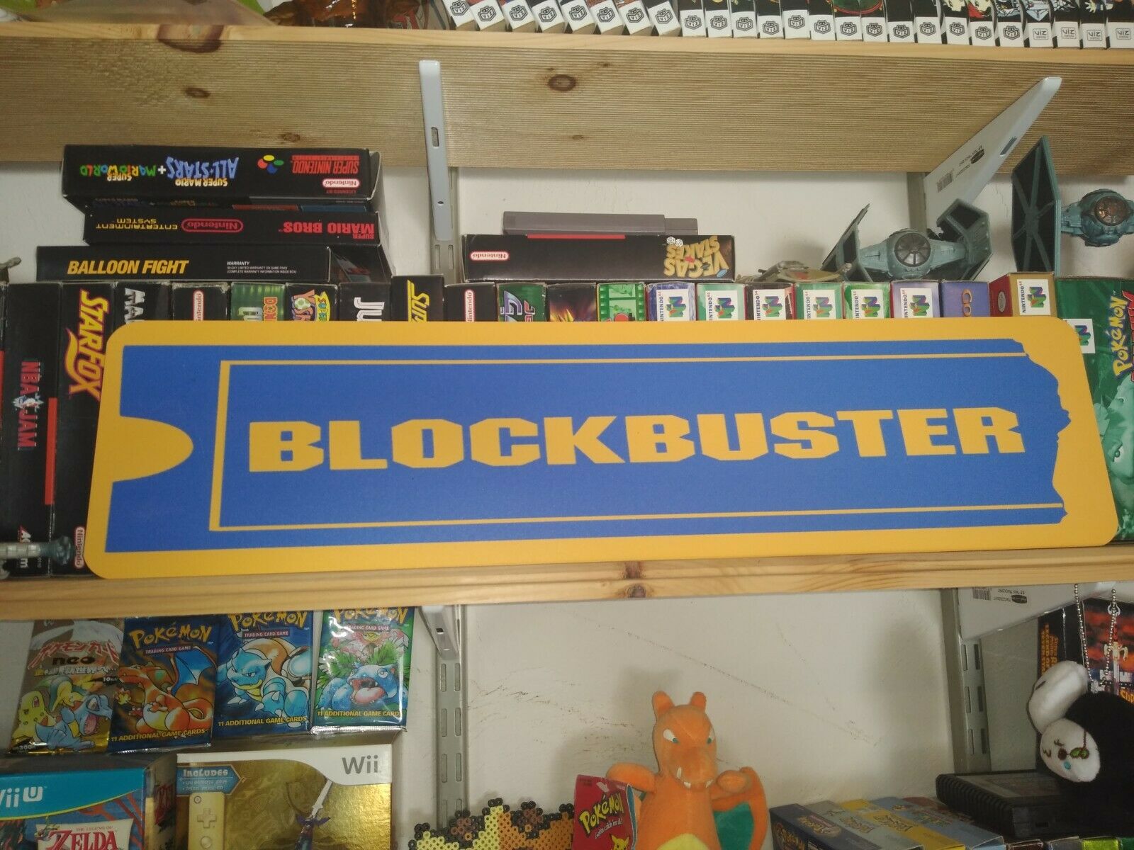 Blockbuster Sign, 6" X 24" Aluminium Retail Display, Block Buster!! Video Games!