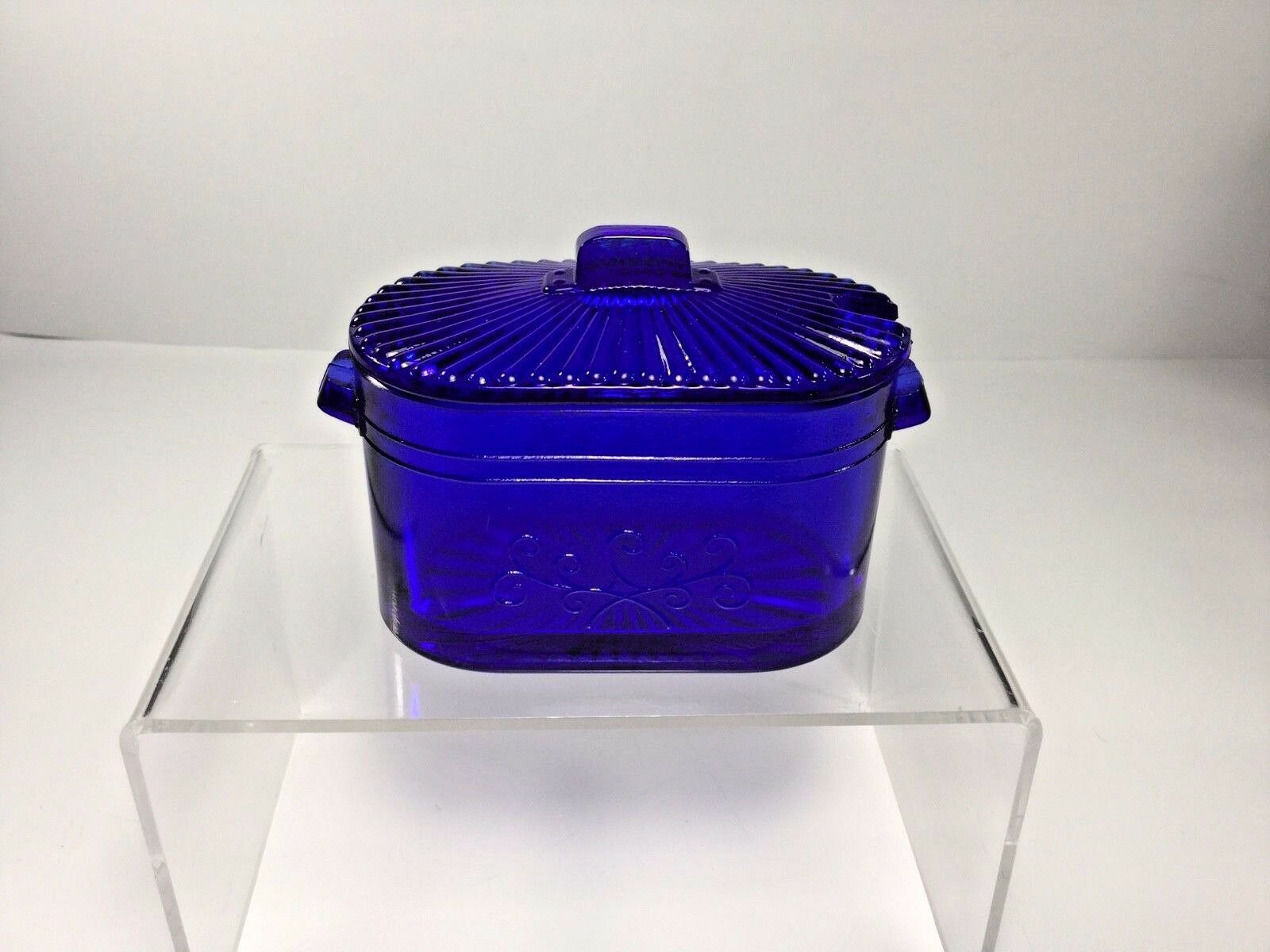 Imperial Glass, Cobalt Glass, Wash Boiler Condiment Dish W Cover, Made N The Usa