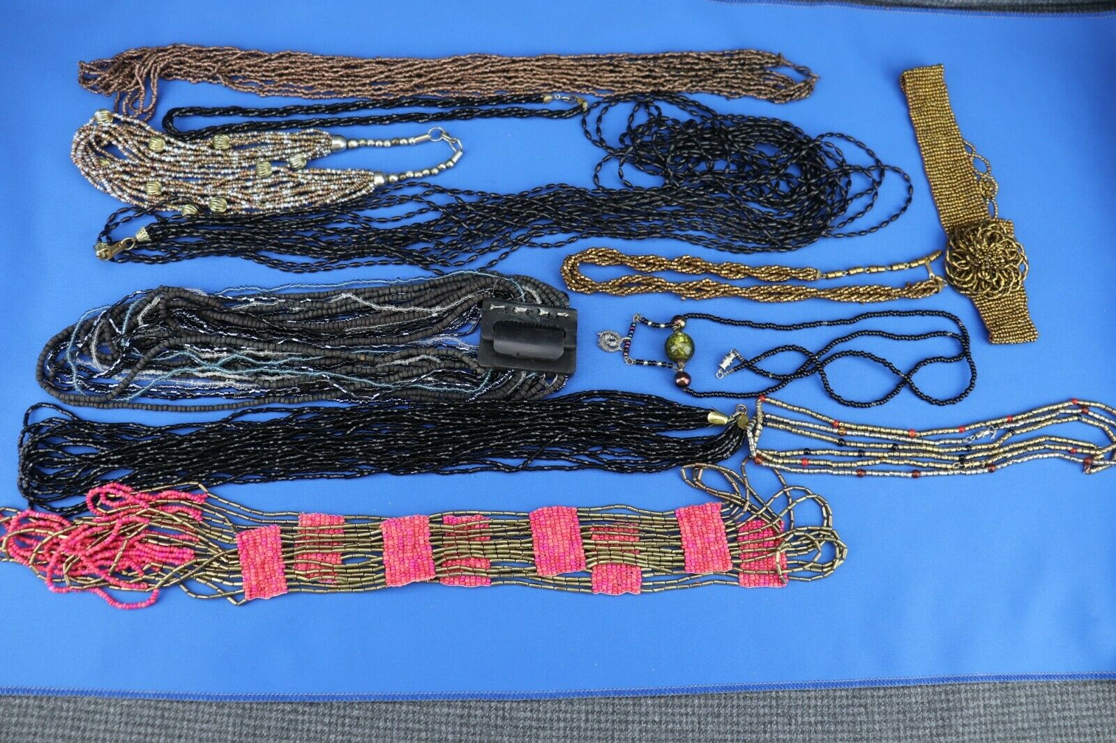 Nk Lot #49 - Unbranded 11 Necklaces Tiny Bead Multi Strand Modern Vintage Colors