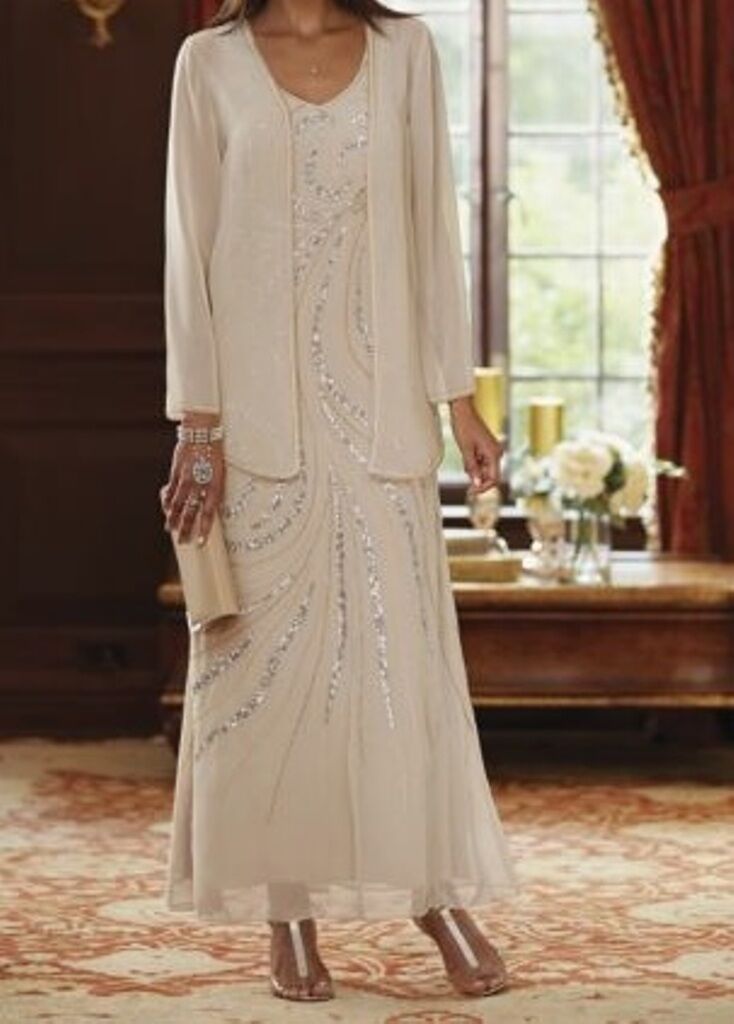 Mother Of Bride Groom Women's Wedding Beige Jacket Dress Formal Plus M L Xl1x 2x