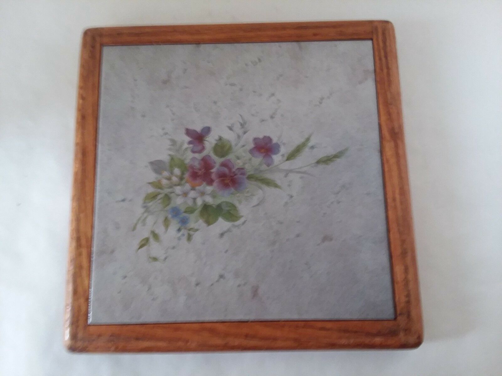 Trivet Tile Wood Ceramic Hot Plate Lavender Flowers 9" X 9" Large