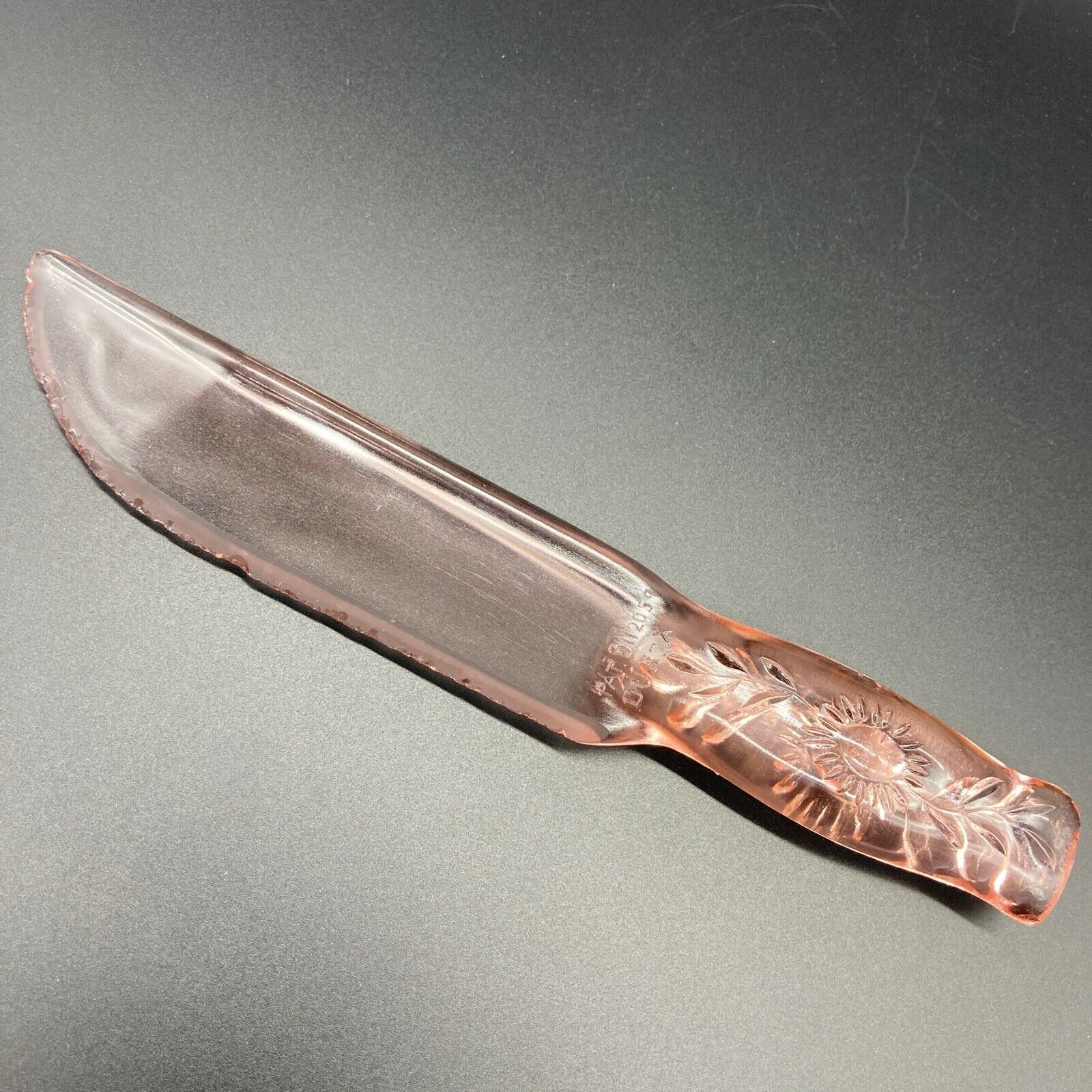 Antique Dur-x Glass Pink Fruit & Cake Serrated Knife Depression Glass 9-1/4"
