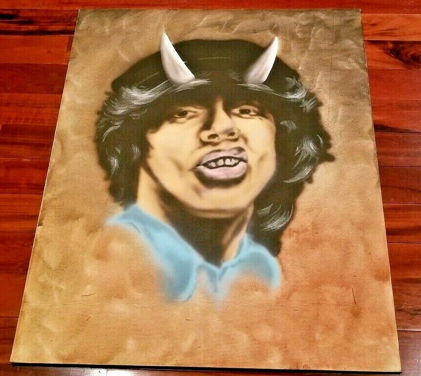 Vintage Angus Young Ac/dc Large 30 X 24 Oil Painting Pichure Of Highway To Hell