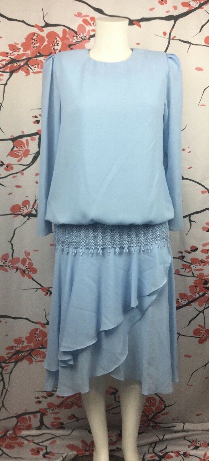 Jill Robbins/designs By Paolo Size 14 Vintage Baby Blue Crochet Drop Waist Dress