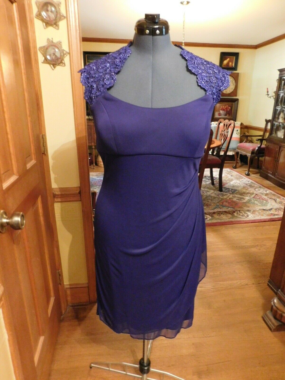Beautiful Purple "xscape" Lace And Jersey Net Mother Of The Bride Dress Sz 14