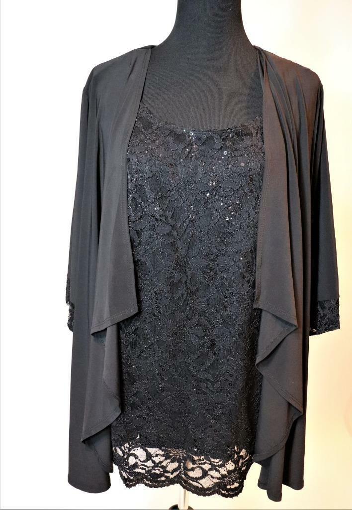 New Catherines Mother Of Bride Black 2pc Jacket Sequin Blouse Top Plus 22p 26w