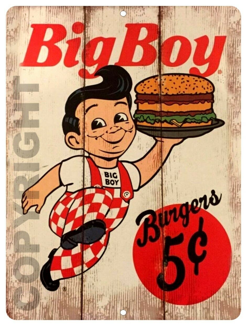 Bob's Big Boy Shoney's Burger Vintage Look Reproduction 9" X 12" Aluminum Sign