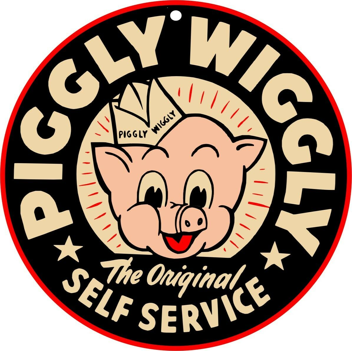 Vintage Reproduction Piggly Wiggly The Pig Grocery 11.75" Round Aluminum Sign